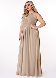 Azazie Bonnie Brautjungfernkleider A-Linie Schlüsselloch Gerüscht Chiffon Kleid Taupe image8