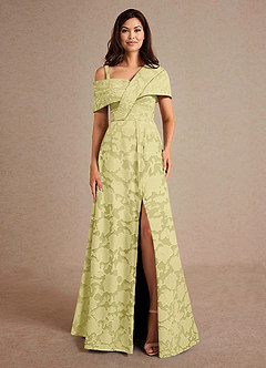 Azazie Milton Mother of the Bride Dresses Lemon Sorbet A-Line Pleated Floral Burnout Dress image6