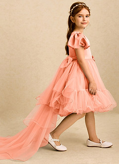 Azazie Cocoa Jurken voor bloemenmeisjes Baljurk Jurk van Tule Geplooid Zonsondergang image4