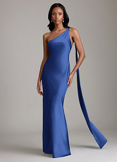 Azazie Galinda Suknie dla druhen Syrena Jedno ramię Satyna elastyczna Do ziemi Sukienka image4