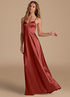 Azazie Mei Brautjungfernkleider A-Linie Metallischer Satin Kleid Terrakotta image4