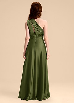 Azazie Charlize Junior Robe Trapèze en Satin extensible Plissée Olive image2