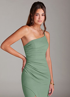 Azazie Eren Jurken voor bruidsmeisjes Jurk van Stretch crêpe met Kolom One-Shoulder Matcha image6