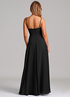 Azazie Elle Robes de demoiselle d'honneur Robe Trapèze en Mousseline de soie Plissée Noir image7