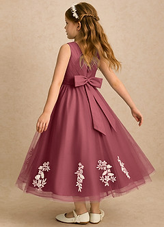 Azazie Rylie vestidos de niña de las flores Vestido Merlot de Tul de Línea A con Encaje image5
