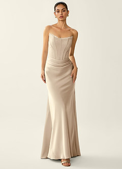 Fiammetta Champagne Lace Corset Stretch Satin Mermaid Prom Dress image5