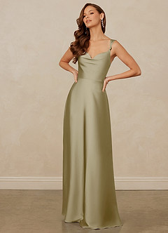 Christian Siriano Bridal for Azazie 1001 Bridesmaid Dresses Moss Green A-Line Sweetheart Neckline Stretch Satin Dress image3