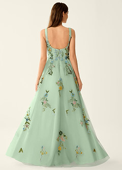 Saofire Vert Clair Robe de bal brodée de fleurs colorées image2