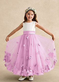 Azazie Vi Blumenmädchenkleider A-Linie ärmellos Tüll Kleid Bonbonrosa image5