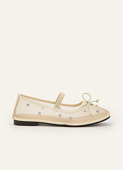 front Belle Crystal Mesh Ballet Flats with Bow