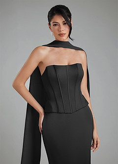 Azazie River Bridesmaid Dresses Black Sheath Corset Stretch Satin Convertible Dress image10