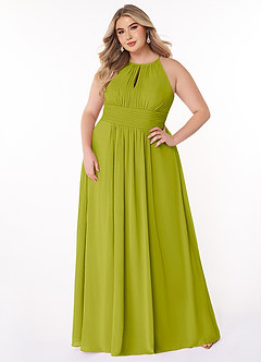 Azazie Bonnie Bridesmaid Dresses Lemongrass A-Line Keyhole Ruched Chiffon Dress image6