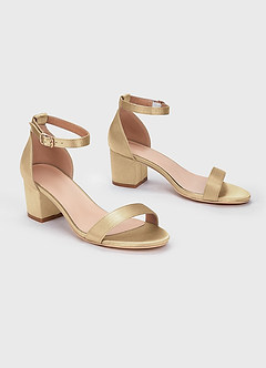 front Matching Color Metallic Satin One Strap Buckle Block Heel Sandals