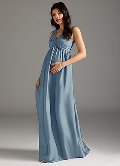 Azazie Yetta Maternity Bridesmaid Dresses A-Line Pleated Stretch Satin Floor-Length Dress image1