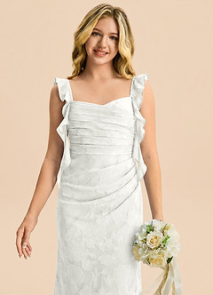 Azazie Jessamine Junior Meerjungfrau-Linie Herzausschnitt Blumen-Burnout Kleid Weiß image6