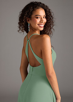 Azazie Davis Vestidos de damas de honor Vestido de Matcha de Crepé elástico de Corte en A con Plisado image8