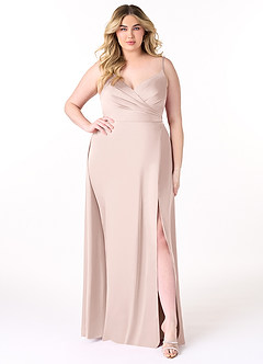 Azazie Dalilah Bridesmaid Dresses Blushing Pink A-Line V-Neck Pleated Stretch Satin Dress image6