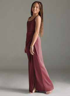 Azazie Mero Junior Merlot Mermaid Pleated Stretch Satin Dress image4
