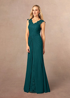 Azazie Jovie Mother of the Bride Dresses Peacock A-Line Lace Dress image2