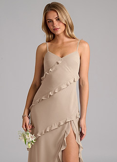 Azazie Nancie Bridesmaid Dresses Taupe Mermaid Ruched Chiffon Dress image7