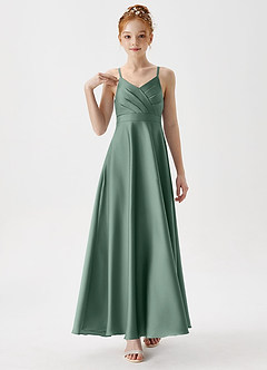 Azazie Avelina Junior A-Linie Plissee Stretch-Satin Kleid Eukalyptus image4