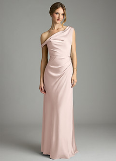 Azazie Emerson Bridesmaid Dresses Blushing Pink Mermaid Off the Shoulder Stretch Satin Dress image4