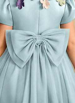 Azazie Janna Flower Girl Dresses Mist A-Line with Sleeves Matte Satin Dress image6