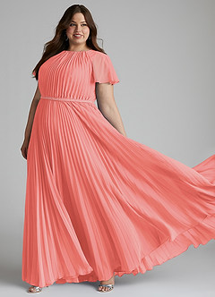 Azazie Kara Bescheiden Bruidsmeisjekleding A-Lijn Geplooid Chiffon Vloerlengte Jurk image10