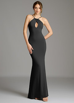 Azazie Sable 신부 들러리 드레스 인어 주름진 프리미엄 스트레치 저지 바닥 길이 드레스 image3