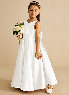 Azazie Pipsy Flower Girl Dresses Ivory A-Line Bow Matte Satin Dress image2