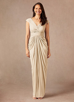 Azazie Lisolette Mère de la mariée Robes Robe Fourreau en Maille Plissée Champagne image1