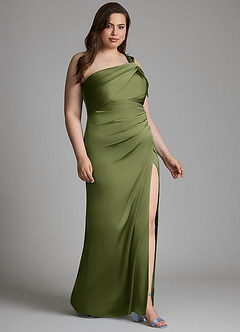 Azazie Wynter Bridesmaid Dresses Olive Sheath One Shoulder Stretch Satin Dress image10