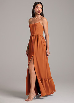 Azazie Kailee Bridesmaid Dresses Cinnamon A-Line with Pockets Chiffon Dress image3