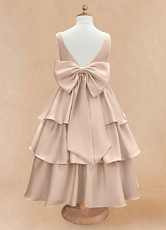 Azazie Margie Flower Girl Dresses English Rose A-Line Bow Stretch Satin Dress image5