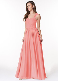 Azazie Zapheira Bridesmaid Dresses Coral A-Line Ruched Chiffon Dress image3