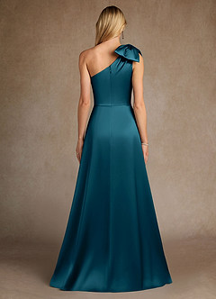 Azazie Easton vestidos de madre de la novia Vestido de Azul Tinta de Satén Elástico de Corte en A con Hombro unilateral image3