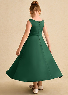 Azazie Eve Flower Girl Dresses Dark Green A-Line Pleated Matte Satin Dress image5