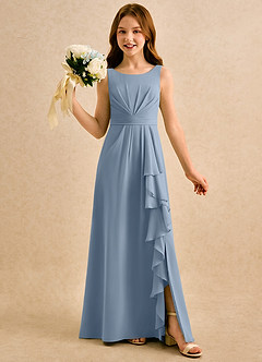 Azazie Chibi Girls Formal Blumenmädchenkleider A-Linie Plissee Chiffon Kleid Staubblau image1