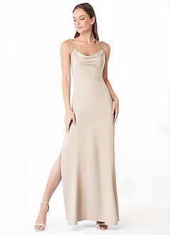 Azazie Alaija Bridesmaid Dresses White Alabaster Mermaid Side Slit Stretch Satin Dress image2