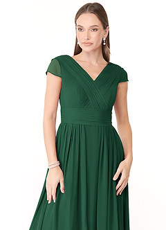Azazie Organa Vestidos de damas de honor Vestido de Verde Oscuro de Gasa de Corte en A con Plisado image5