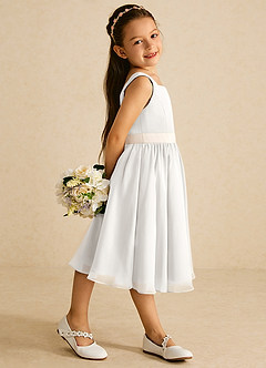 Azazie Elina Flower Girl Dresses Ivory White Alabaster A-Line Sleeveless Chiffon Dress image3