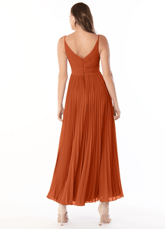 Azazie Raychelle Bridesmaid Dresses Burnt Orange A-Line V-Neck Chiffon Dress image2