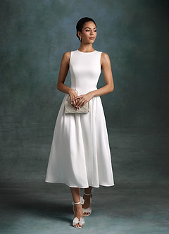 Azazie Maeve Wedding Dresses Diamond White A-Line with Pockets Crepe Back Satin Dress image6