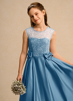 Azazie Candy Girl vestidos de niña de las flores Vestido de Azul Acero de Satin Mate de Princesa con Lazo image8