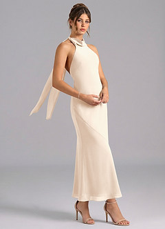 Azazie Velli Brautjungfernkleider Meerjungfrau-Linie Hoher Kragen Chiffon Kleid Alabaster Weiß image3