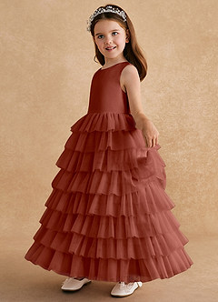 Azazie Twinkle Toes vestidos de niña de las flores Vestido de Castaño de Tul de Corte En A con Lazo image4