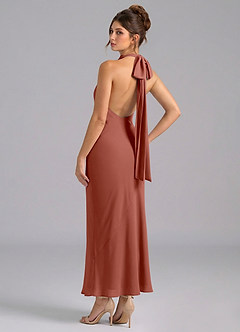 Azazie Velli 신부 들러리 드레스 인어 하이넥 쉬폰 발목 길이 드레스 image6