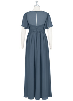 Azazie Verna Robes de demoiselle d'honneur de maternité Robe Trapèze Col V froncé Longueur ras du sol Mousseline de soie image8