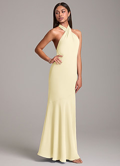 Azazie Lorena Bridesmaid Dresses Lemon Sorbet Mermaid Pleated Chiffon Dress image5