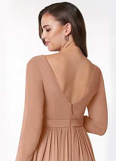 Azazie Teton Maternity Bridesmaid Dresses A-Line Long Sleeve Chiffon Floor-Length Dress image6